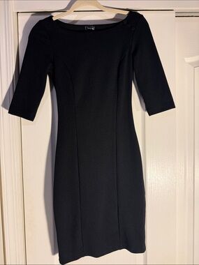 Tahari Black Midi Sheath Dress with Elbow Sleeves